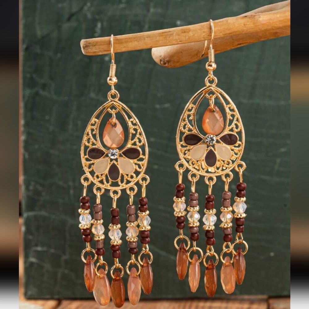 3 For $13💛Gold and Brown Chandelier Earrings NWT